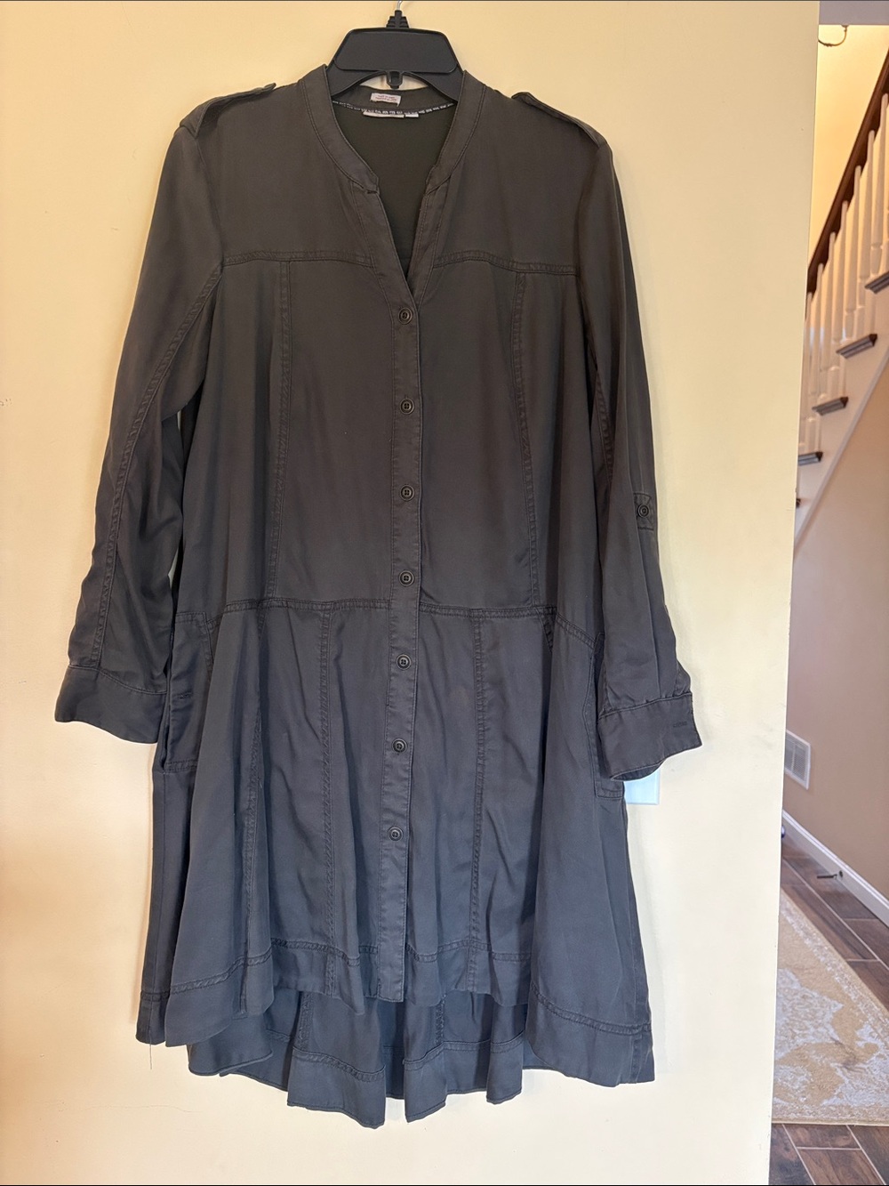 Anthropologie Long Sleeve Button-Front Shirt Dress - brown/green